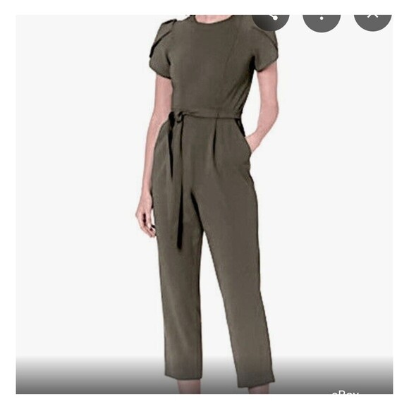 CALVIN KLEIN SIZE 14 TULIP SLEEVE JUMPSUIT JUMPER 1pc GREEN CASUAL‎ PROFESSIONAL - Picture 1 of 9